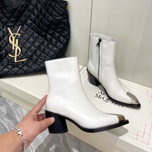 Alexander Mqueen Women's Punk Boot In White /Silver