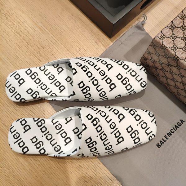 Balenciaga Logo Leather Backless Loafers - Image 7