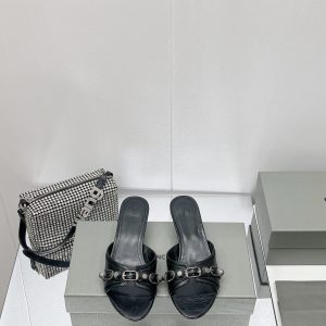 Balenciaga Cagole 50mm Sandal In Black Arena Lambskin