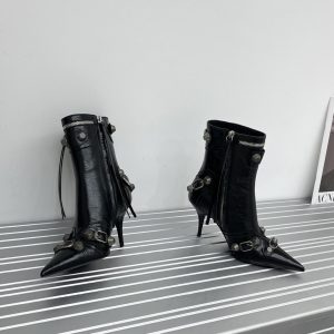 Balenciaga Cagole 90mm Bootie In Black Arena Lambskin