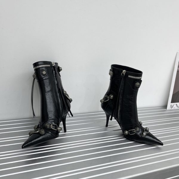 Balenciaga Cagole 90mm Bootie In Black Arena Lambskin