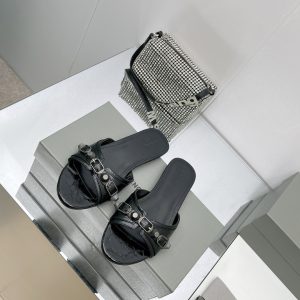 Balenciaga Cagole Sandal In Black Arena Lambskin