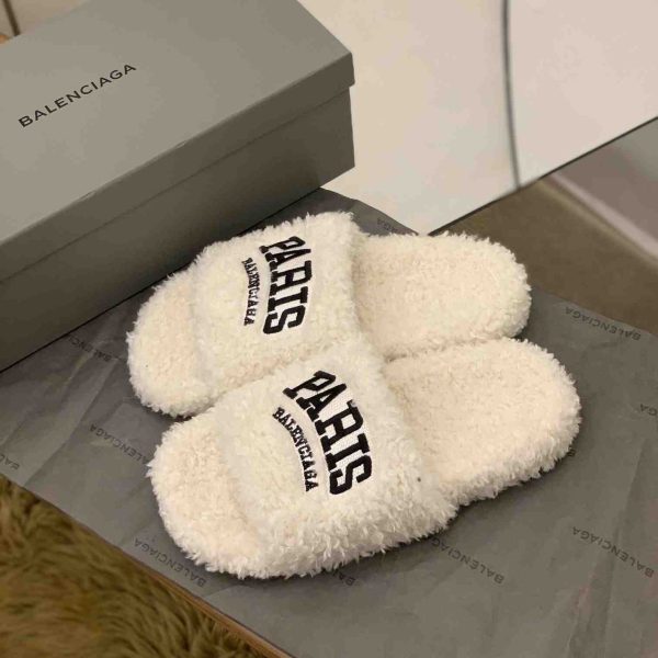 Balenciaga Cities Paris Furry Slide Sandal