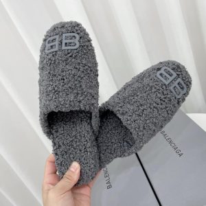 Balenciaga Cosy BB Mule In Grey Fake Shearling