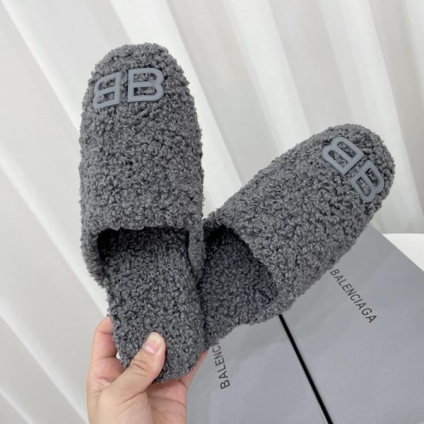 Balenciaga Cosy BB Mule In Grey Fake Shearling