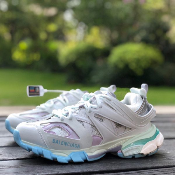 Balenciaga Track Sneaker In White And Pastel Mesh And Nylon