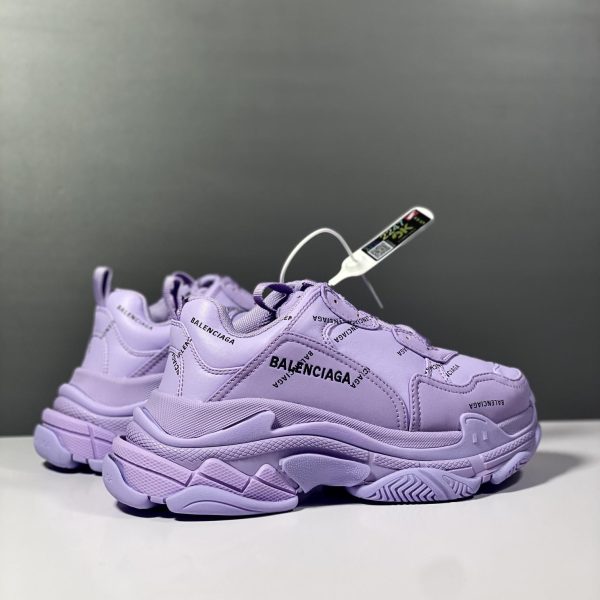 Balenciaga Triple S Sneaker Allover Logo In Light Purple And Black Technical Material