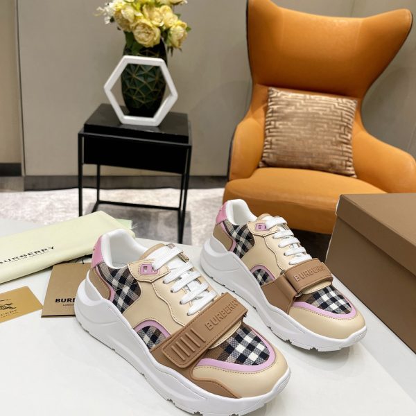 Burberry Check Cotton And Leather Sneakers