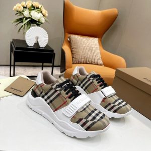 Burberry Check Cotton And Leather Sneakers