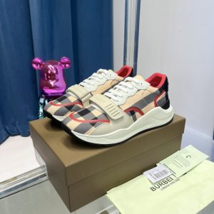 Burberry Check Nylon And Leather Sneakers