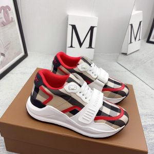 Burberry Check Nylon And Leather Sneakers