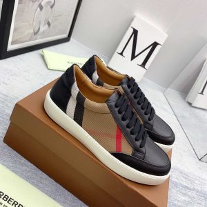 Burberry House Check Cotton And Leather Sneakers