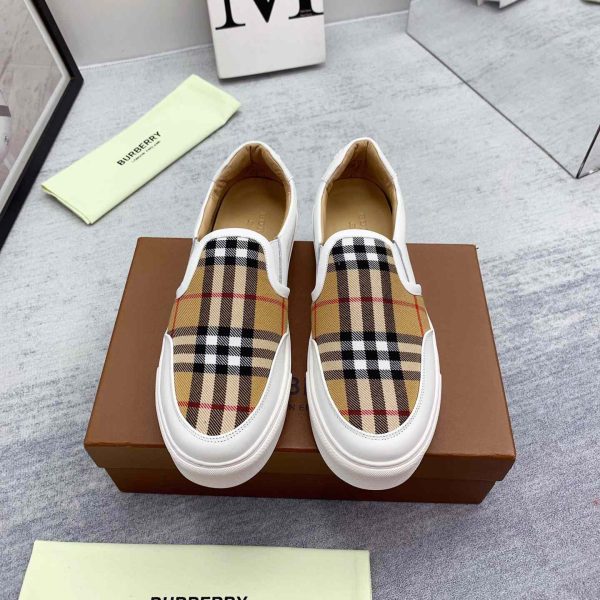 Burberry Leather And Vintage Check Slip-On Sneakers