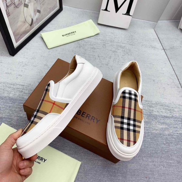 Burberry Leather And Vintage Check Slip-On Sneakers - Image 3