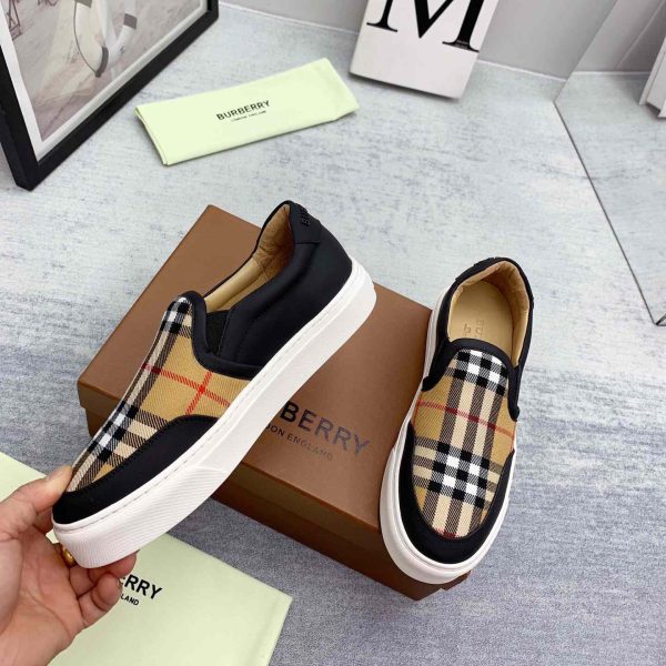 Burberry Leather And Vintage Check Slip-On Sneakers - Image 5
