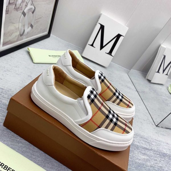 Burberry Leather And Vintage Check Slip-On Sneakers - Image 5