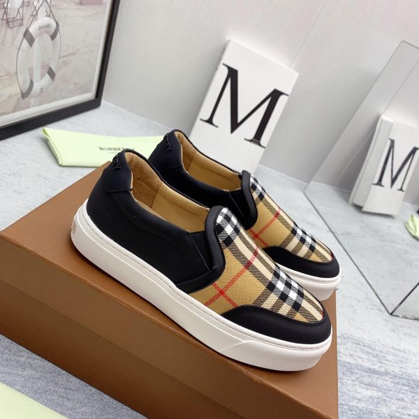 Burberry Leather And Vintage Check Slip-On Sneakers