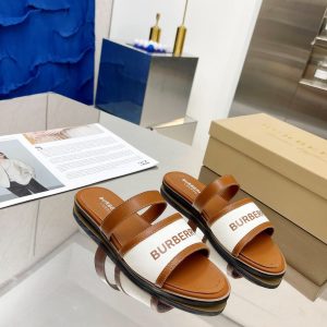 Burberry Logo Print Canvas And Leather Sandals