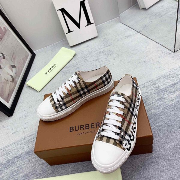 Burberry Logo Print Vintage Check Cotton Sneakers - Image 5