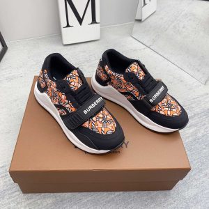 Burberry Monogram Print Linen Nylon And Leather Sneakers