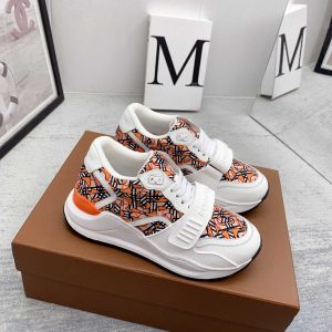 Burberry Monogram Print Linen Nylon And Leather Sneakers