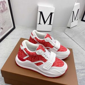 Burberry Monogram Print Nylon And Leather Sneakers