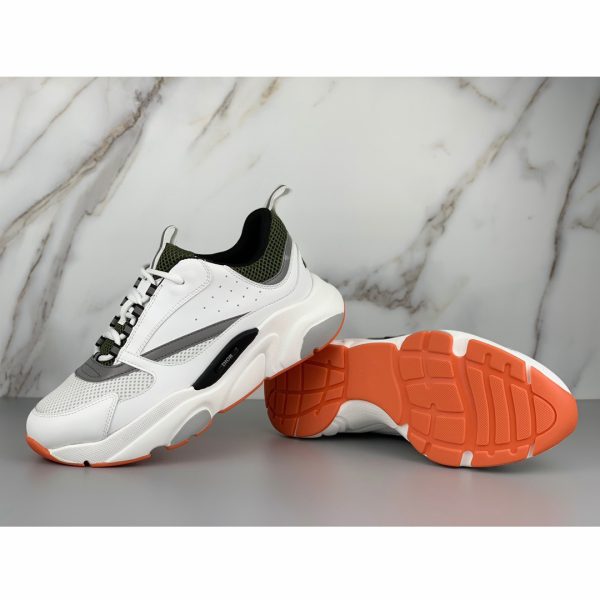 Dior "B22" Sneaker In Grey Technical Knit And White, White Calfskin - Image 2