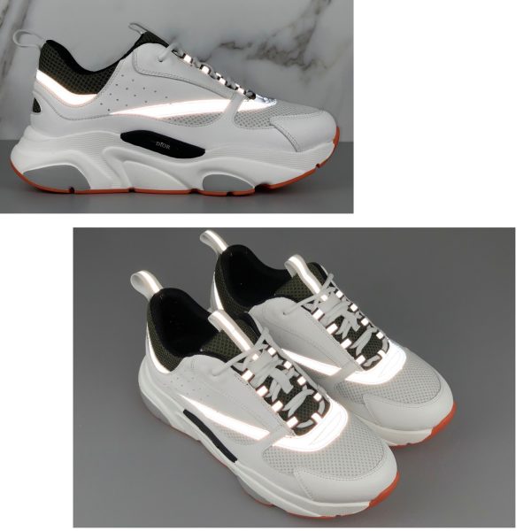 Dior "B22" Sneaker In Grey Technical Knit And White, White Calfskin - Image 3