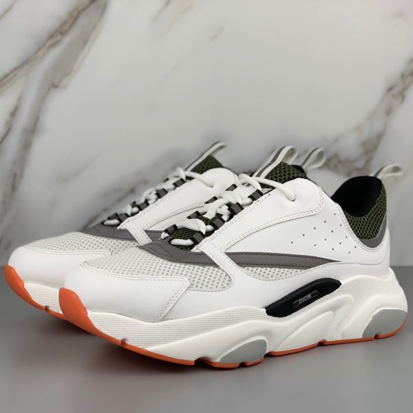 Dior "B22" Sneaker In Grey Technical Knit And White, White Calfskin