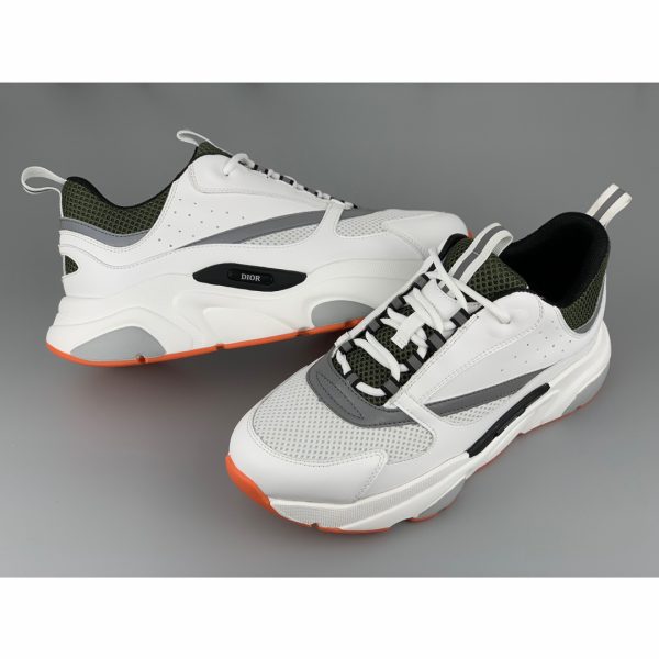 Dior "B22" Sneaker In Grey Technical Knit And White, White Calfskin - Image 4
