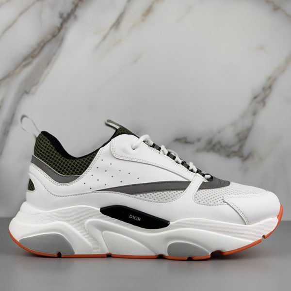 Dior "B22" Sneaker In Grey Technical Knit And White, White Calfskin - Image 6