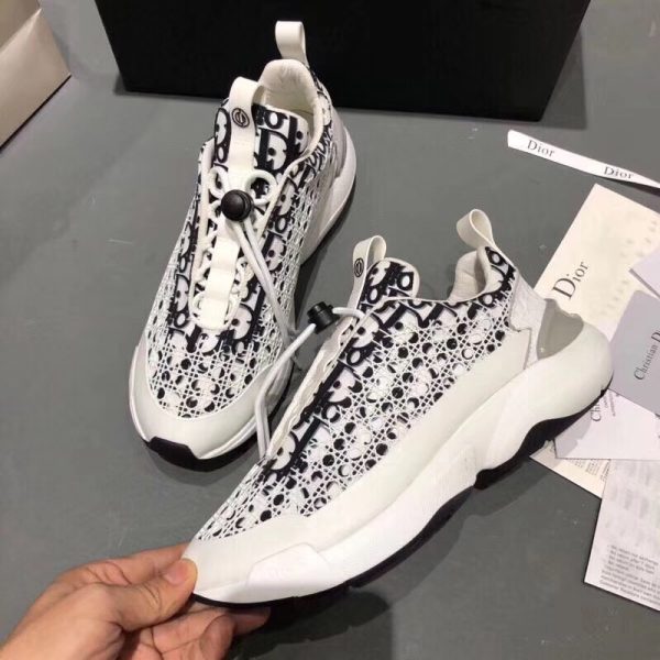 Dior White Dior Oblique "B24" Sneaker With 'Cannage' Motif - Image 4
