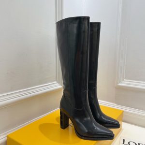 Fendi Cut Black Leather High-Heeled Boots