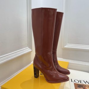 Fendi Cut Brown Leather High-Heeled Boots