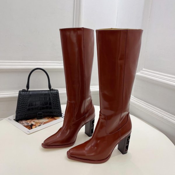 Fendi Cut Red Leather High-Heeled Boots