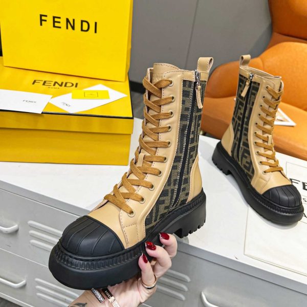 Fendi Domino Beige Leather Biker Boots