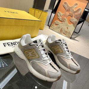 Fendi Faster Trainers Beige Nubuck Leather Low-Tops Sneakers