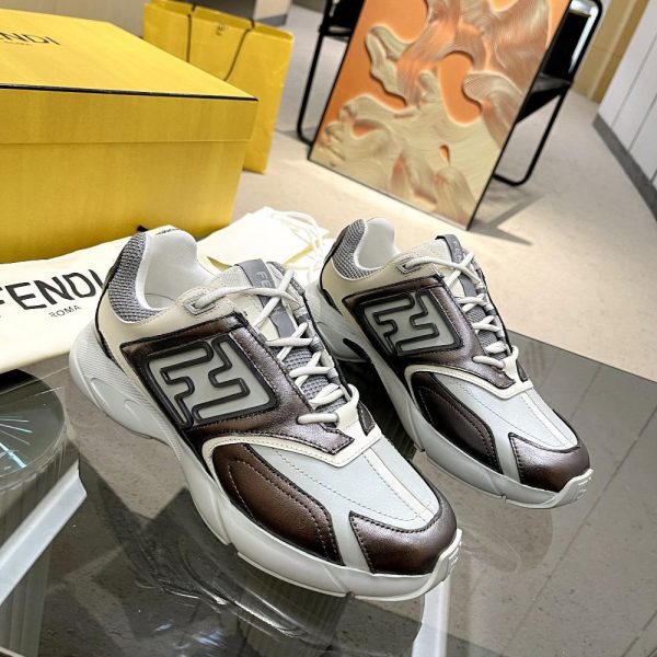 Fendi Faster Trainers Beige Nubuck Leather Low-Tops Sneakers