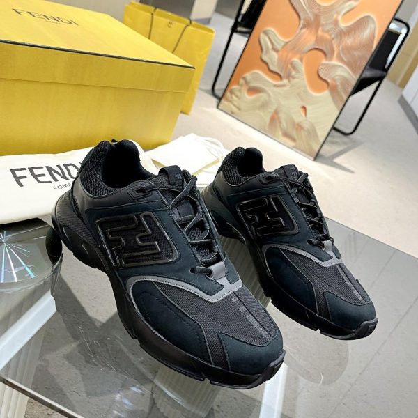 Fendi Faster Trainers Black Nubuck Leather Low-Tops Sneakers