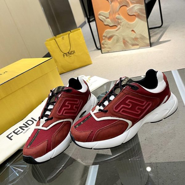 Fendi Faster Trainers Burgundy Nubuck Leather Low-Tops Sneakers