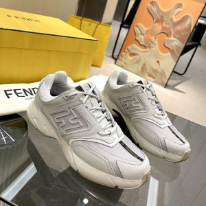 Fendi Faster Trainers White Nubuck Leather Low-Tops Sneakers