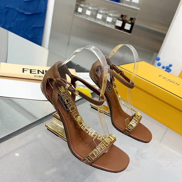 Fendi Fendi First Fendace Brown Leather High-Heeled Sandals