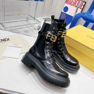 Fendi Fendigraphy Black Leather Biker Boots