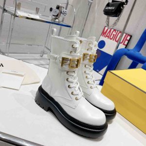 Fendi Fendigraphy White Leather Biker Boots