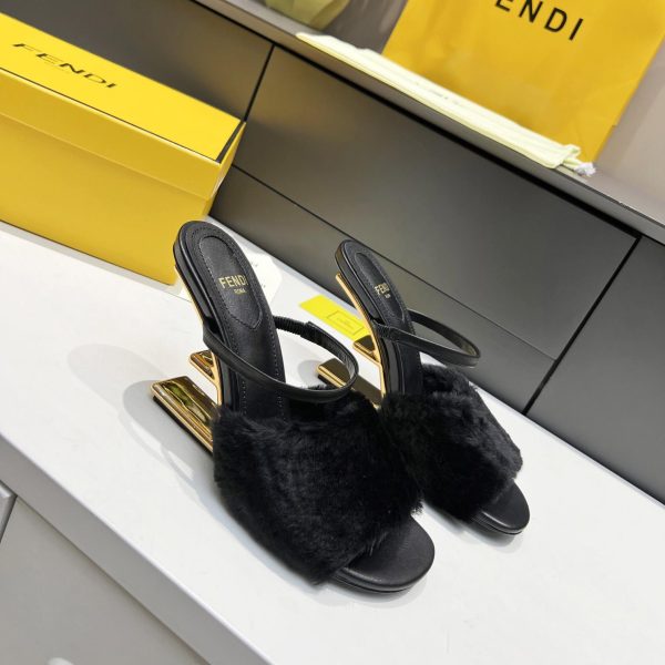 Fendi First Black Mink Medium-Heel Sandals - Image 2