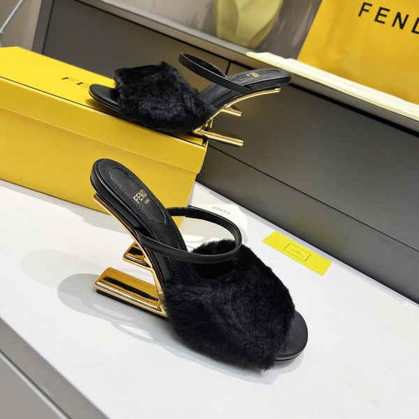 Fendi First Black Mink Medium-Heel Sandals - Image 4