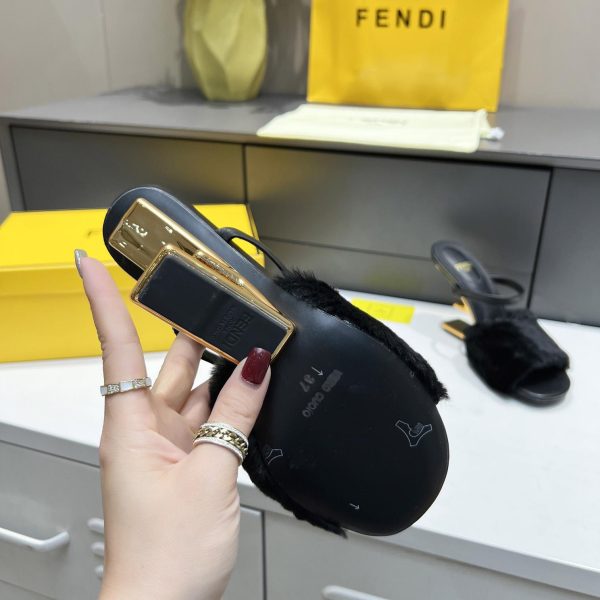 Fendi First Black Mink Medium-Heel Sandals - Image 5
