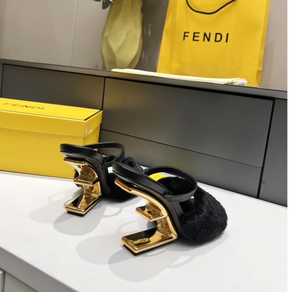 Fendi First Black Mink Medium-Heel Sandals - Image 6