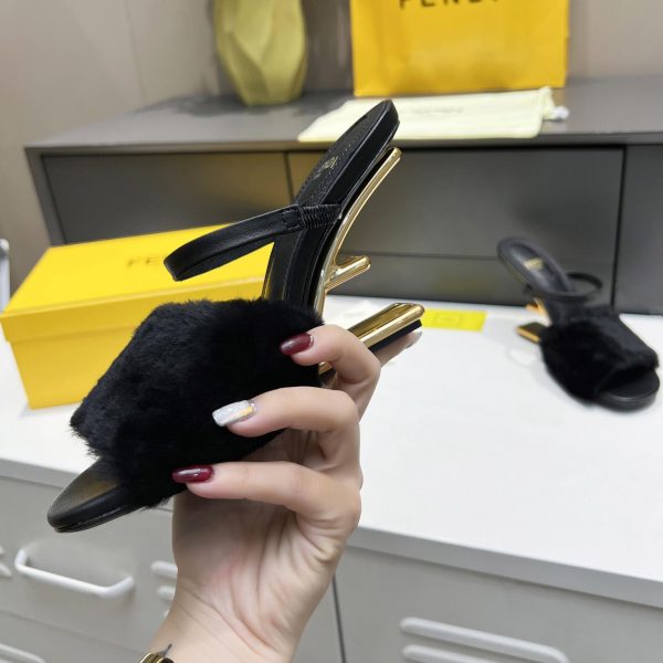 Fendi First Black Mink Medium-Heel Sandals - Image 7
