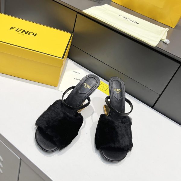 Fendi First Black Mink Medium-Heel Sandals
